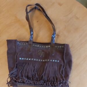 Christian Audigier Brown Tote with Fringe and Studs